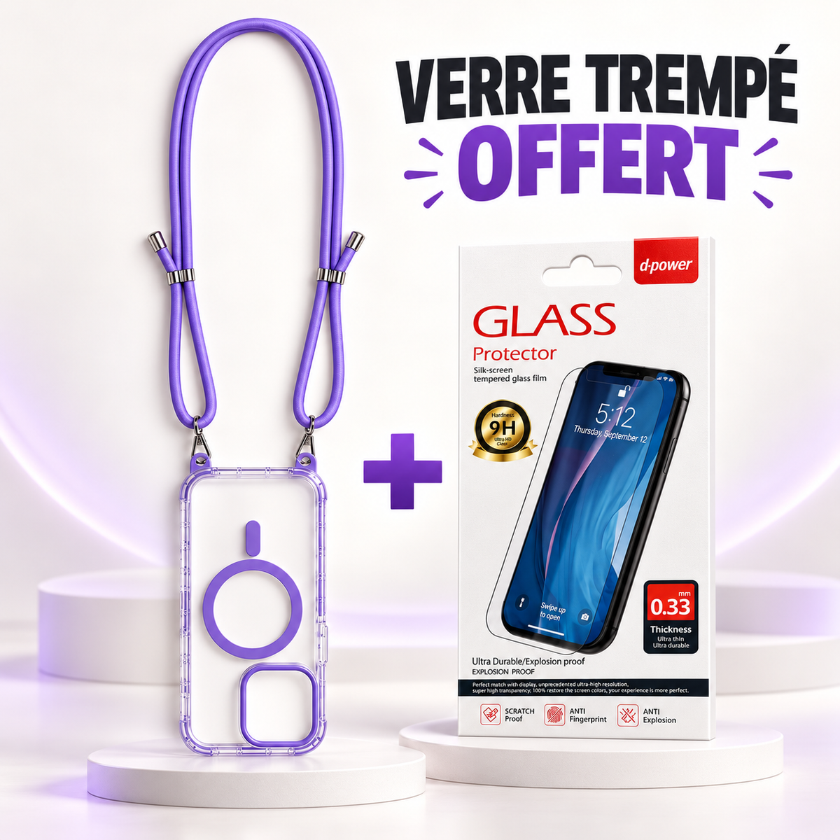 Coque MagSafe avec cordon réglable + verre trempé offert