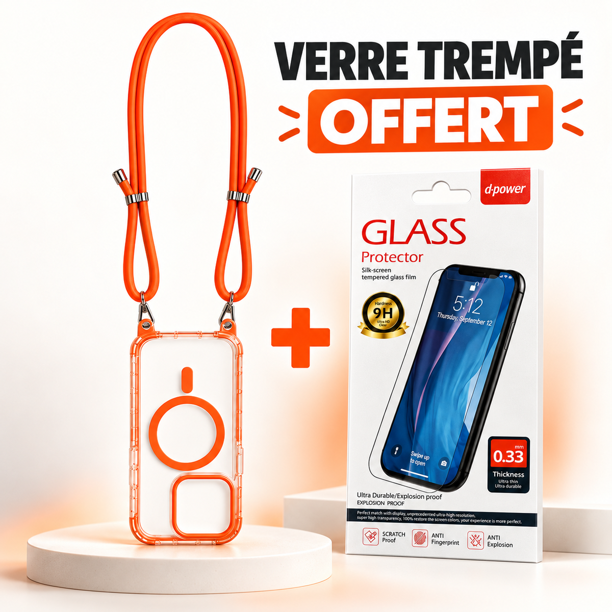 Coque MagSafe avec cordon réglable + verre trempé offert