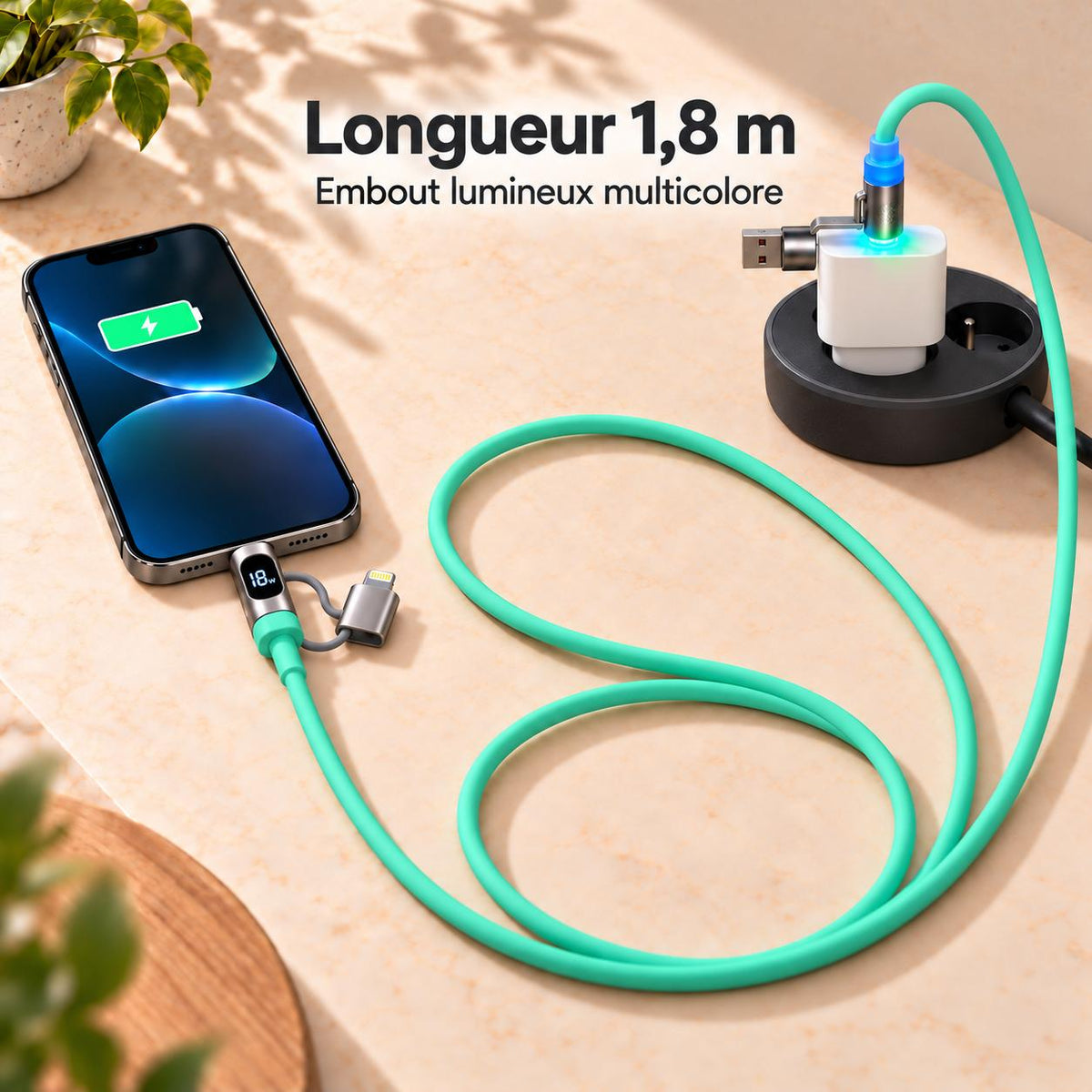 Câble D-Power F3208 4-en-1 – 1,8 m – Écran numérique